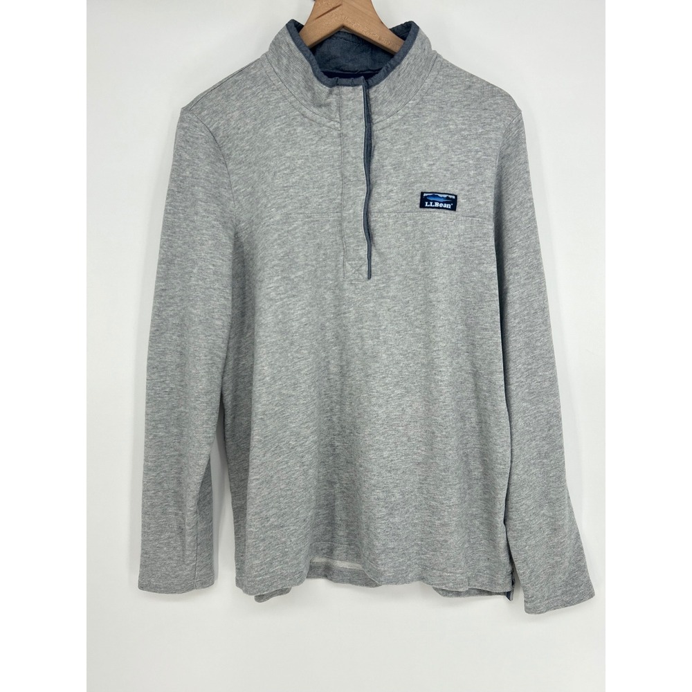 L.L. Bean Women's XL Rugby Shirt Pullover Henley 1/4 Button Long Sleeve Top Gray